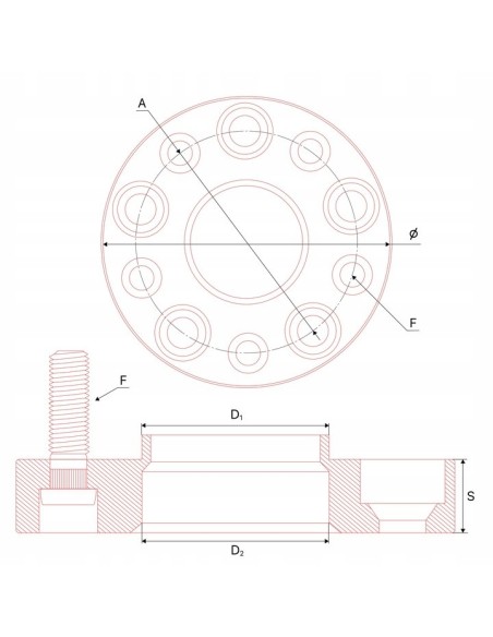 Dystanse przykręcane 20mm 5x114.3 64.1 M14х1.5 TESLA