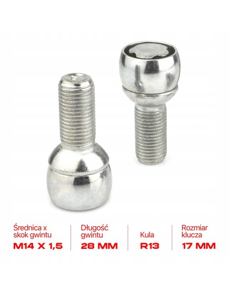 Śruby Zabezpieczające M14x1.5x28mm AUDI CUPRA SEAT SKODA VOLKSWAGEN VW