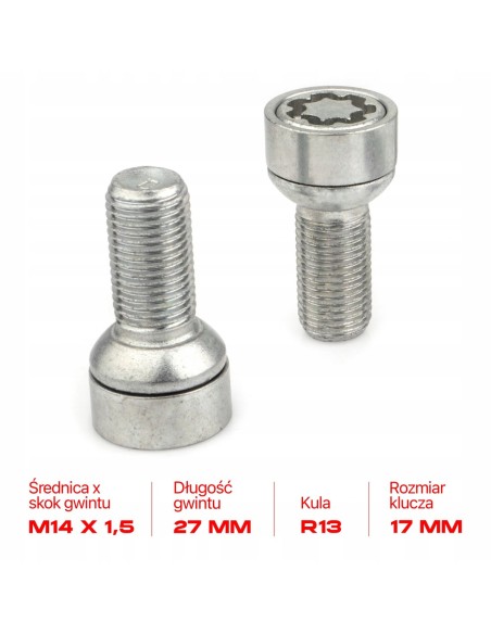Śruby Zabezpieczające M14x1.5x27mm AUDI CUPRA SEAT SKODA VOLKSWAGEN VW