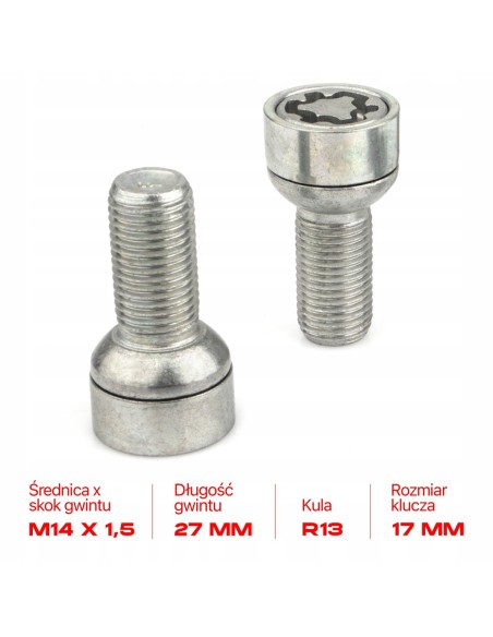 Śruby Zabezpieczające M14x1.5x27mm AUDI SKODA SEAT CUPRA VOLKSWAGEN VW