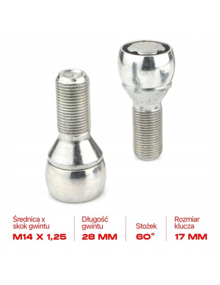 Śruby Zabezpieczające M14x1.25x28mm BMW MINI