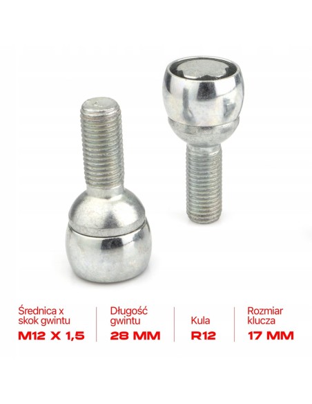 Śruby Zabezpieczające M12x1,5x28mm AUDI SKODA VOLKSWAGEN VW