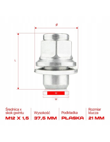 Nakrętka do felg M12x1.5x37.5mm TOYOTA