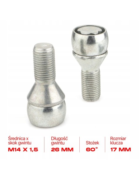 Śruby Zabezpieczające M14x1.5x26mm ALFA ROMEO CITROEN RENAULT