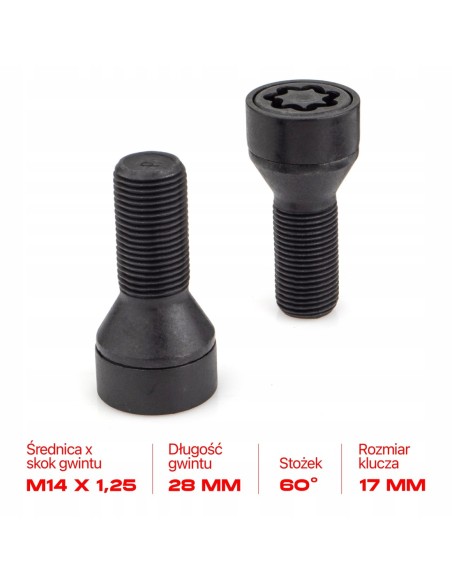 Śruby Zabezpieczające M14x1.25x28mm BMW MINI
