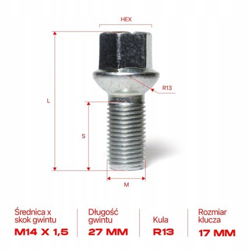 Wheel Bolts M14x1.5x27mm AUDI CUPRA SKODA VOLKSWAGEN VW