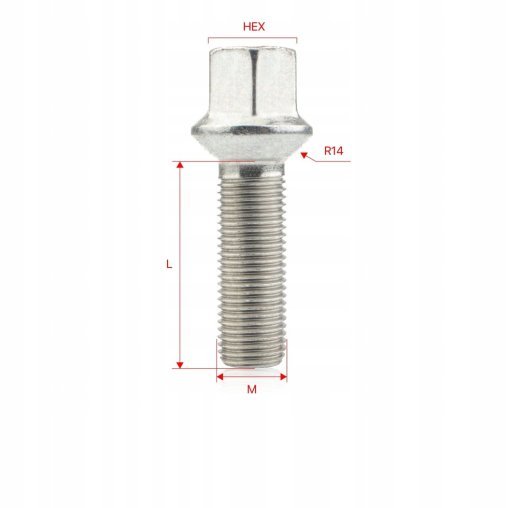 10 x DŁUGIE ŚRUBY GETMANN M14x1.5x65mm Kula R14 Klucz 17