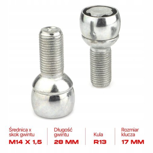 Locking Wheel Bolts M14x1.5x28mm AUDI CUPRA SEAT SKODA VOLKSWAGEN VW