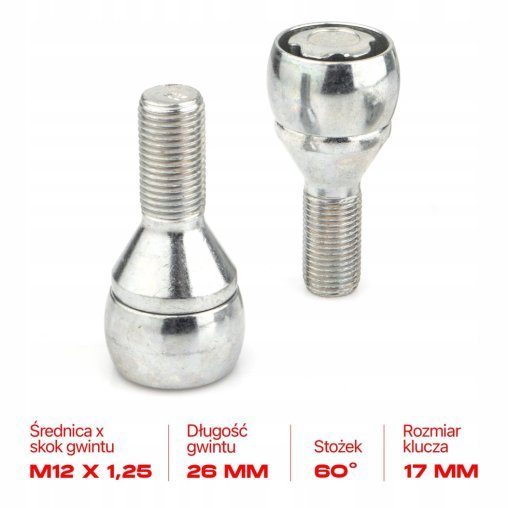 Locking Wheel Bolts M12x1.25x26mm ALFA ROMEO CITROEN FIAT LANCIA PEUGEOT