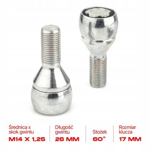 Locking Wheel Bolts M12x1.25x26mm ALFA ROMEO CITROEN FIAT LANCIA PEUGEOT