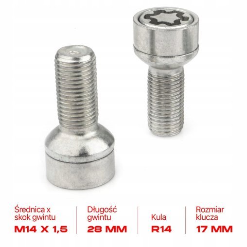 Locking Wheel Bolts M14x1.5x28mm LEXUS MERCEDES SUBARU TOYOTA