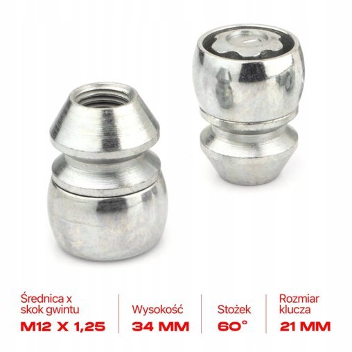 Nakrętki Zabezpieczające M12x1.25x34mm NISSAN INFINITI SUBARU