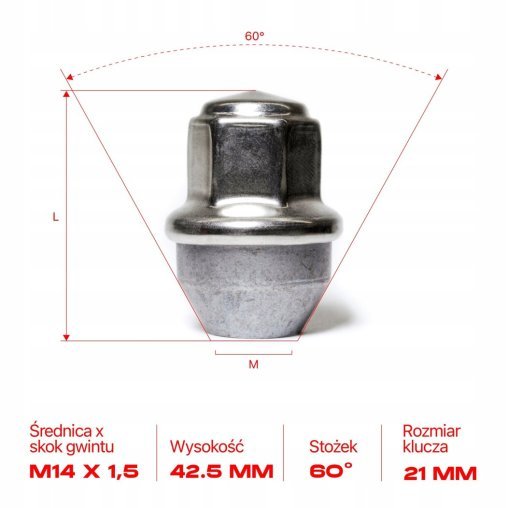 Nakrętka do felg kół M14x1.5x42.5mm TESLA