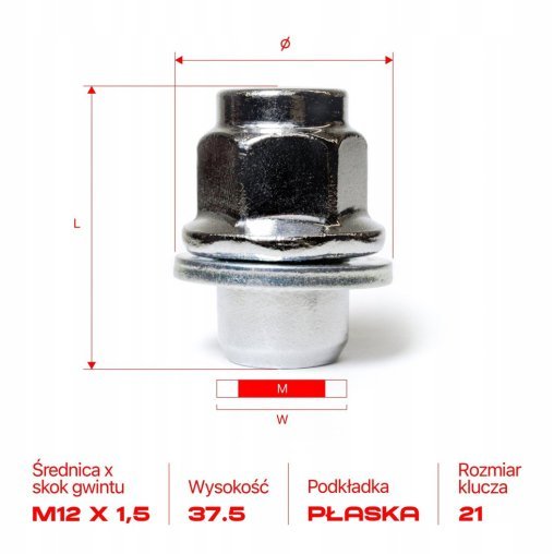Nakrętki do felg kół M12x1.5x37.5mm CITROEN MITSUBISHI TOYOTA