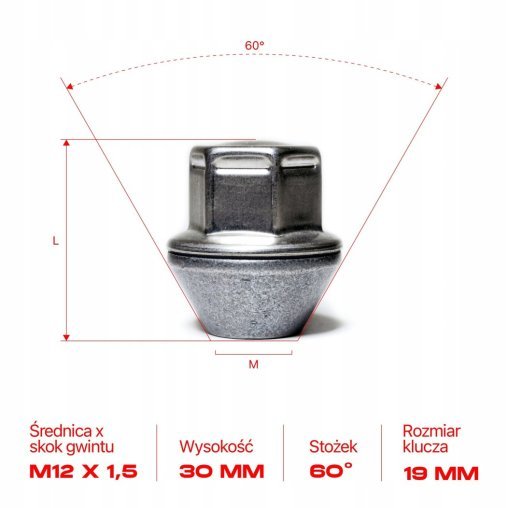 Wheel Nuts M12x1.5x30mm FORD