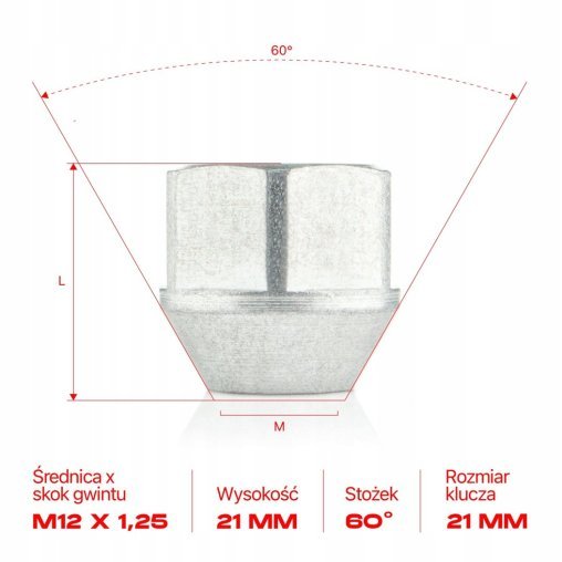 Wheel Nuts M12x1.25x21mm NISSAN