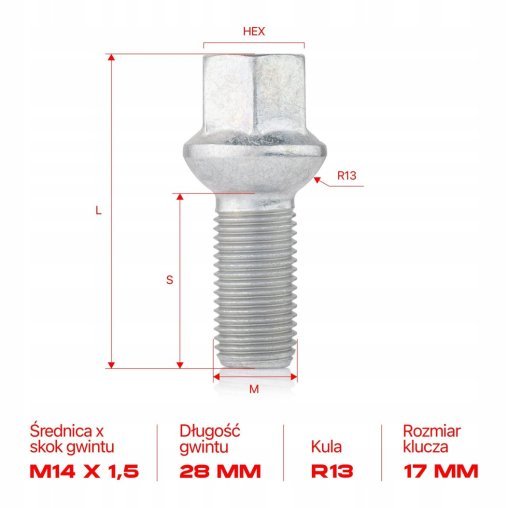 Wheel Bolt M14x1.5x28mm AUDI CUPRA SEAT SKODA VOLKSWAGEN VW