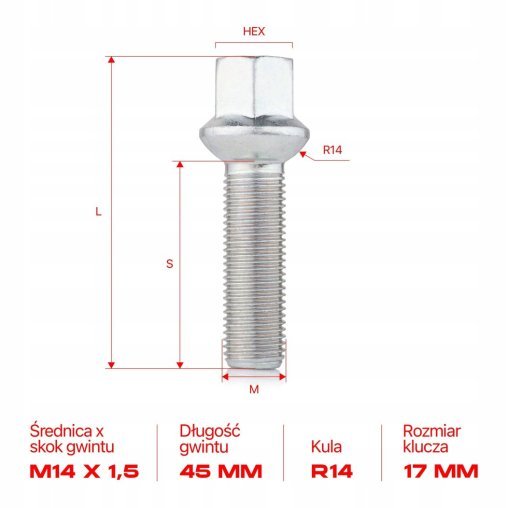 Wheel Bolts M14x1.5x45mm MERCEDES