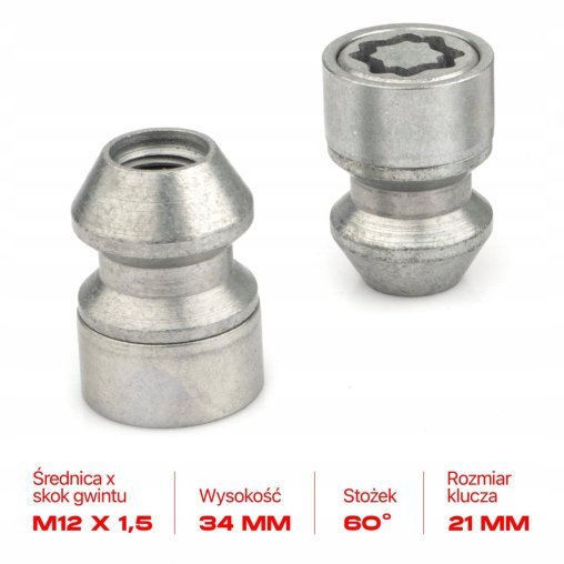 Nakrętki Zabezpieczające M12x1.5x34mm HYUNDAI KIA MAZDA