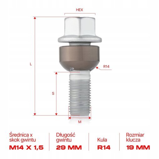 Wheel Bolt M14x1.5x29mm PORSCHE