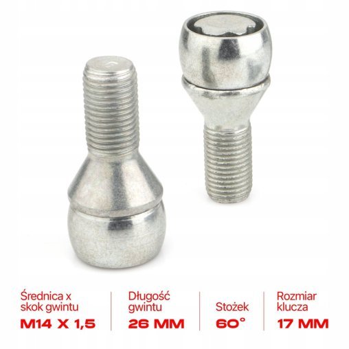 Locking Wheel Bolts M14x1.5x26mm ALFA ROMEO CITROEN RENAULT