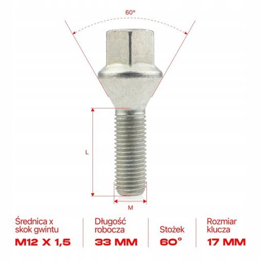 10x Extended Wheel Bolts M12x1.5x33mm Cone
