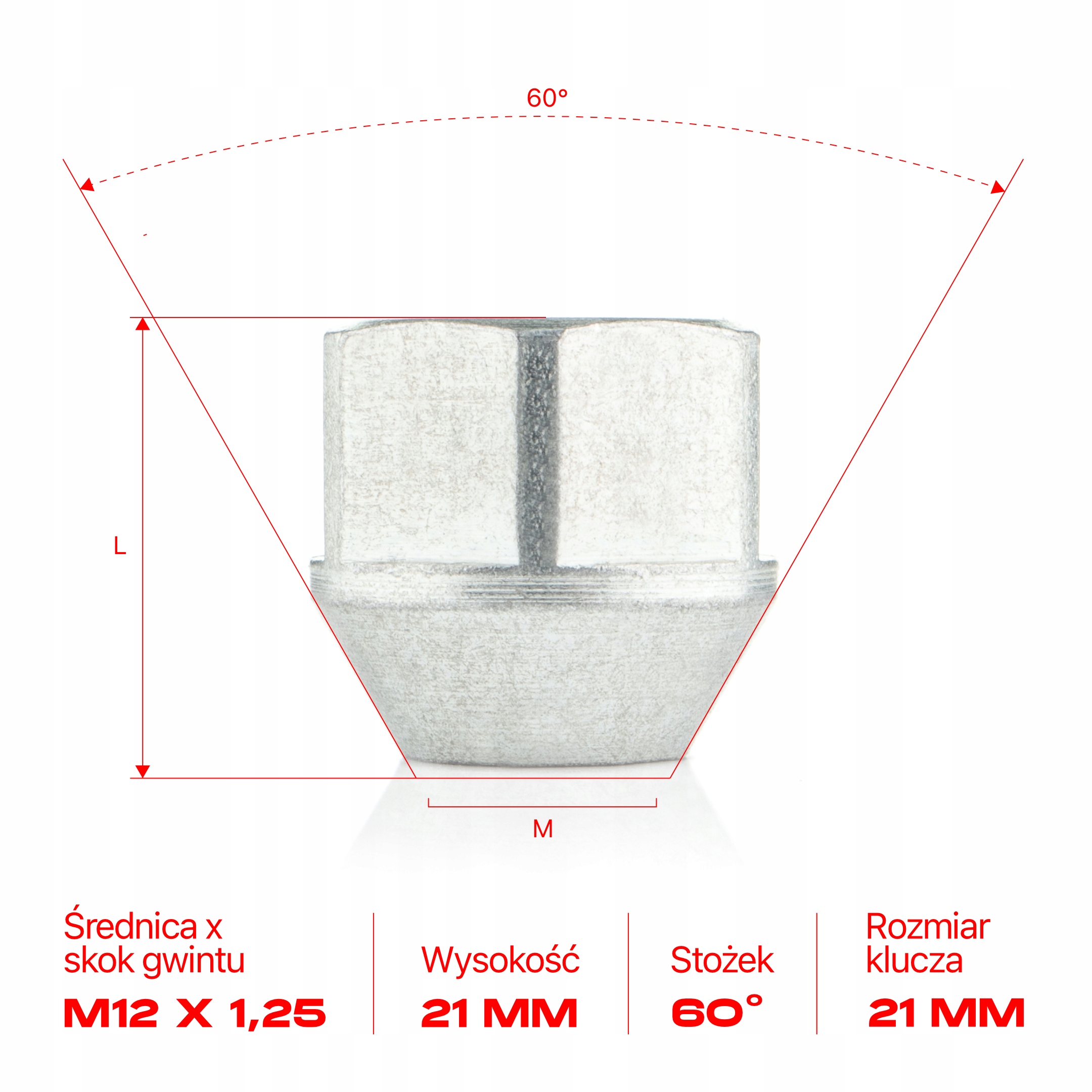 Nakrętka do felg M12x1.25x21mm NISSAN RENAULT 2