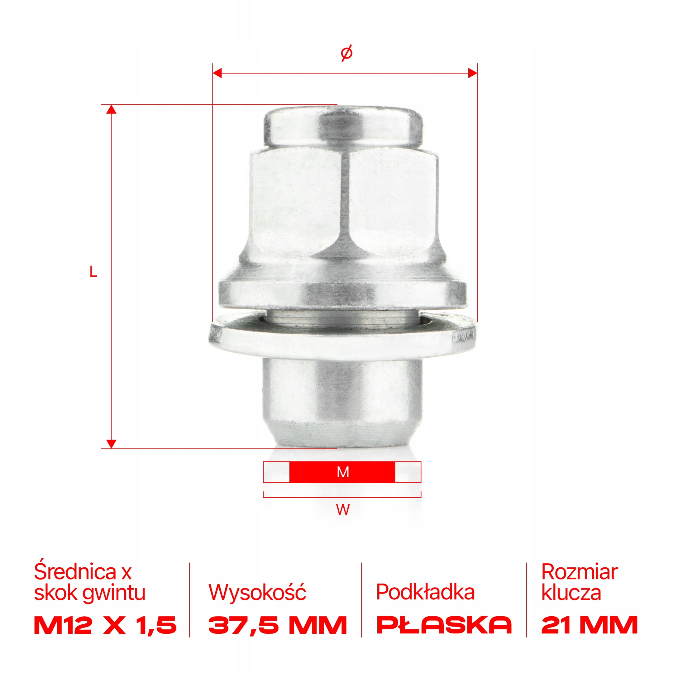 Nakrętka do felg M12x1.5x37.5mm TOYOTA 2