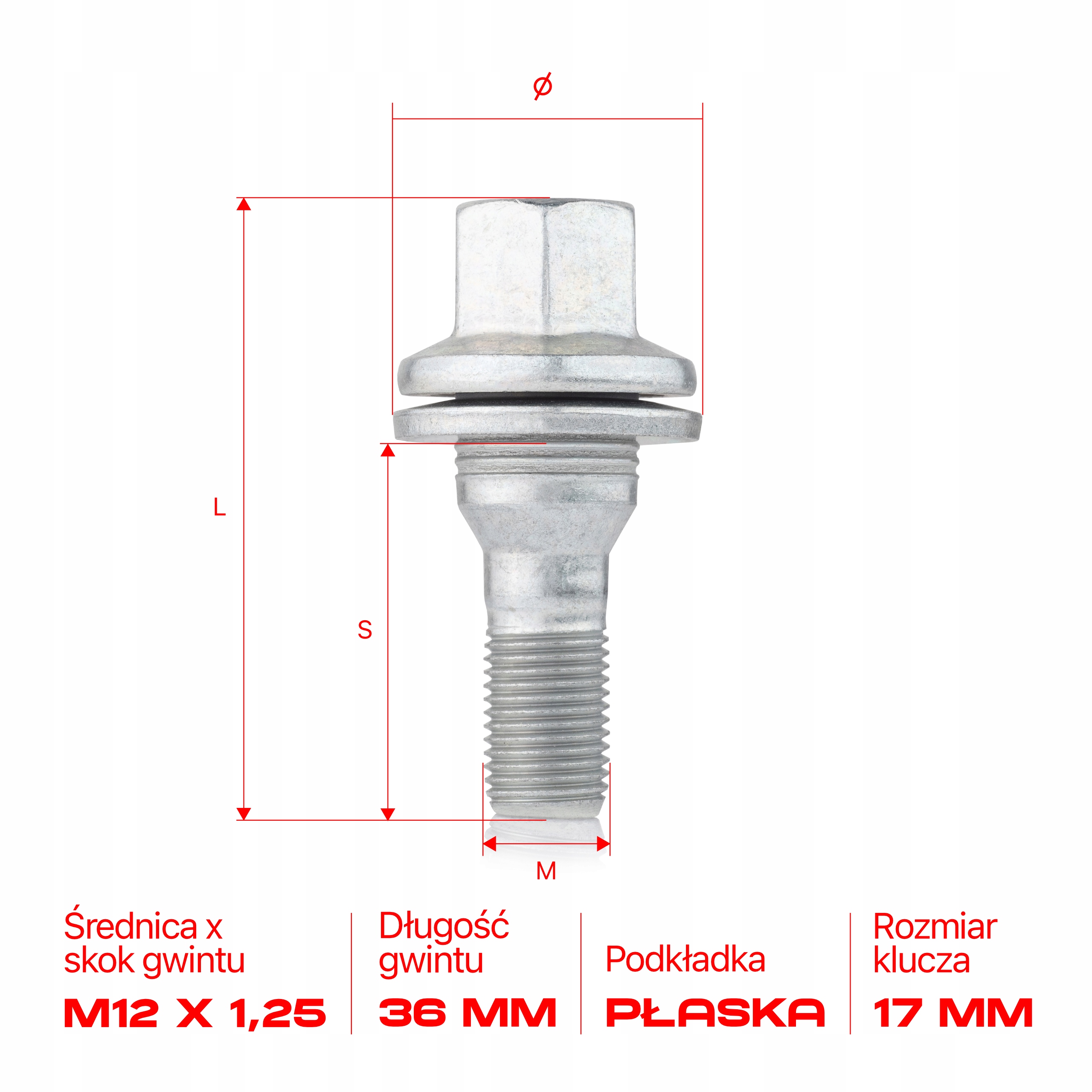 Śruba do felg M12x1.25x36mm CITROEN PEUGEOT 2