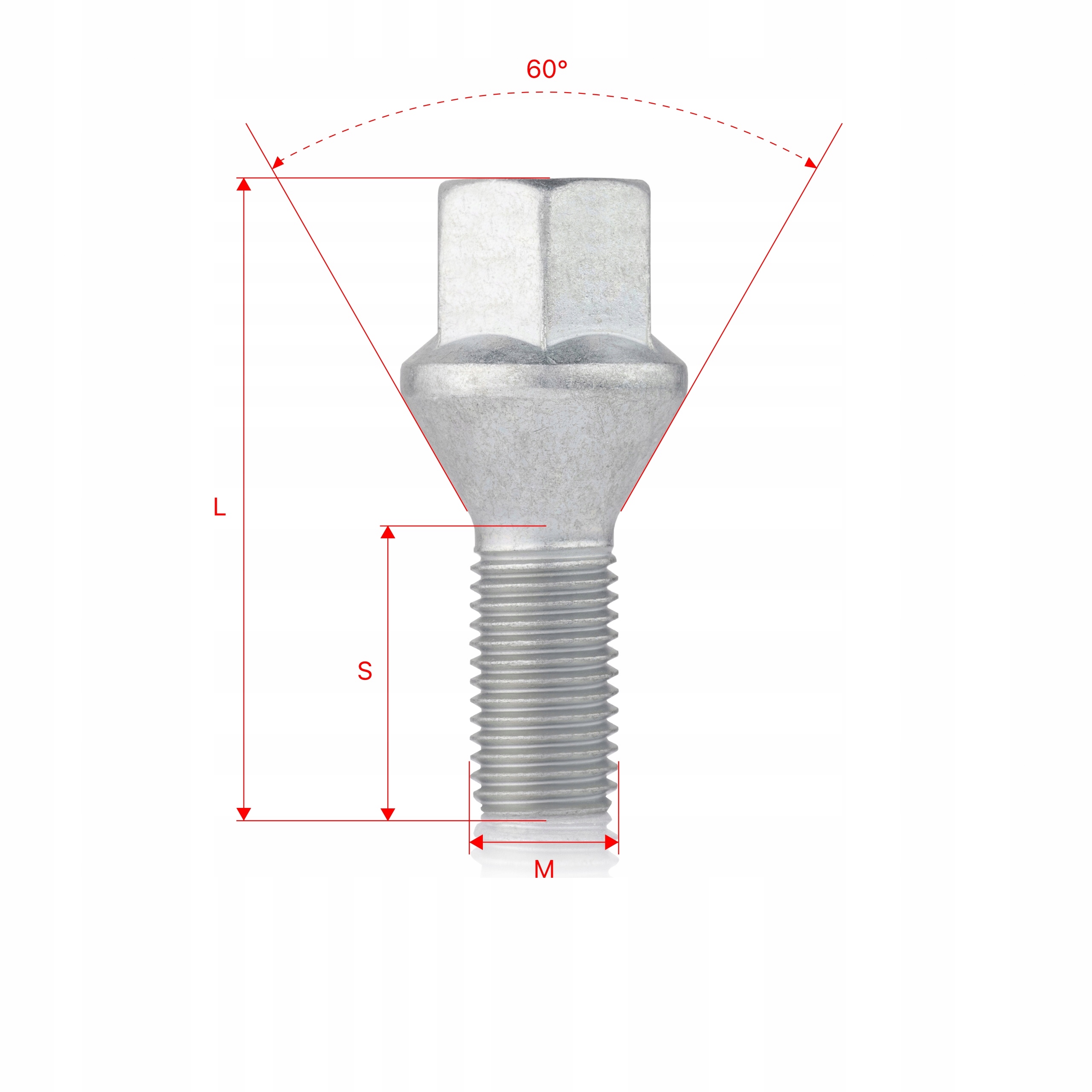 Śruba do felg M12x1,5x28mm BMW DACIA FIAT MINI NISSAN RENAULT SUZUKI 2