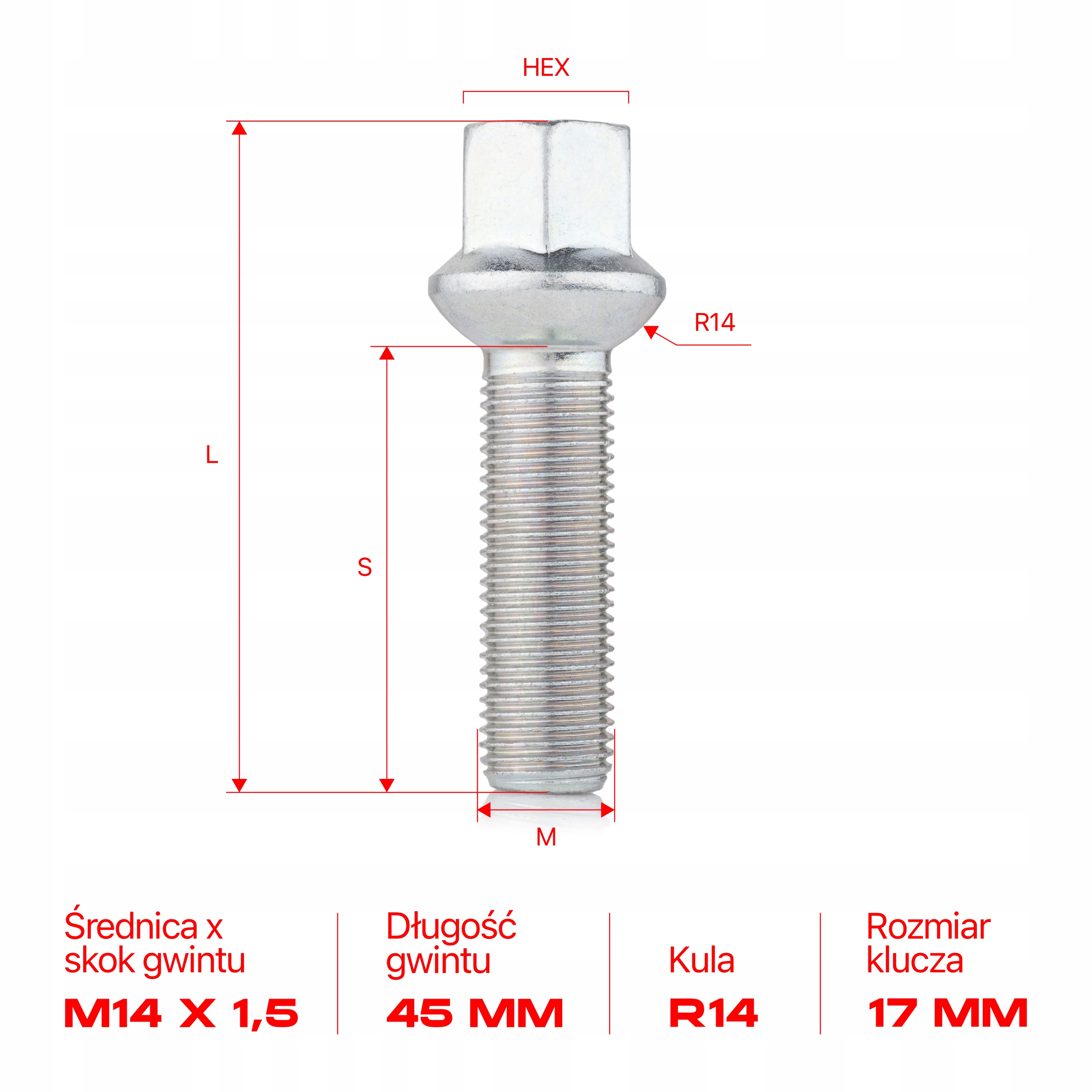 Śruby do kół felg M14x1.5x45mm MERCEDES 2
