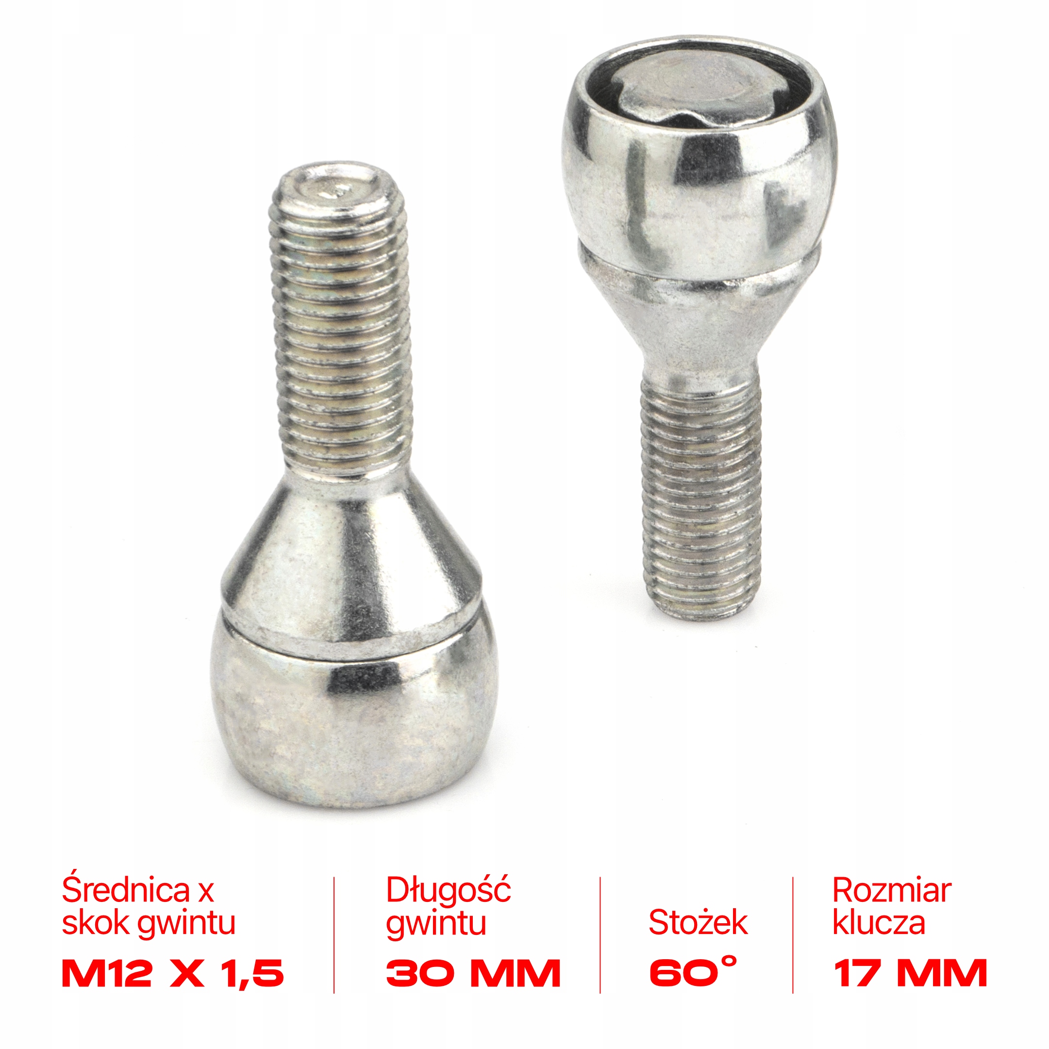 Śruby Zabezpieczające М12х1.5х30mm BMW DACIA FIAT MINI NISSAN RENAULT FORD 2
